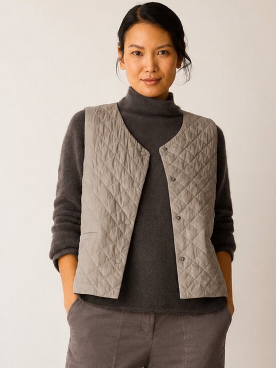 Eileen Fisher Jackets & Blazers - NWT Eileen Fisher Reed Eggshell Nylon Quilted Vest Sz L